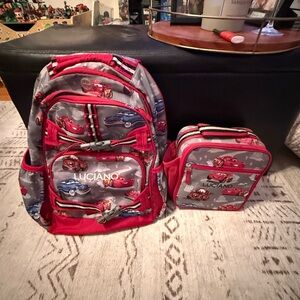 Pottery Barn Kids' Gray & Red Car Print Backpack with Lunch Bag
